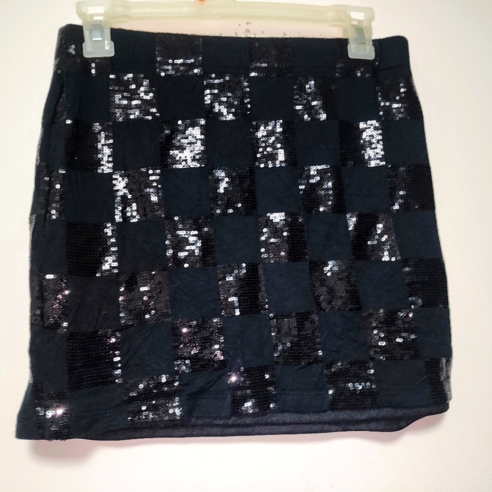 Sally M Sally Miller Black Sequin Square Pattern Mini Skirt XL 14-16